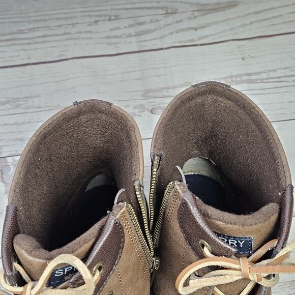 SPERRY Saltwater Womens Dark Brown Leather and Blue Rubber Duck Boots Size 9 - Picture 6 of 7